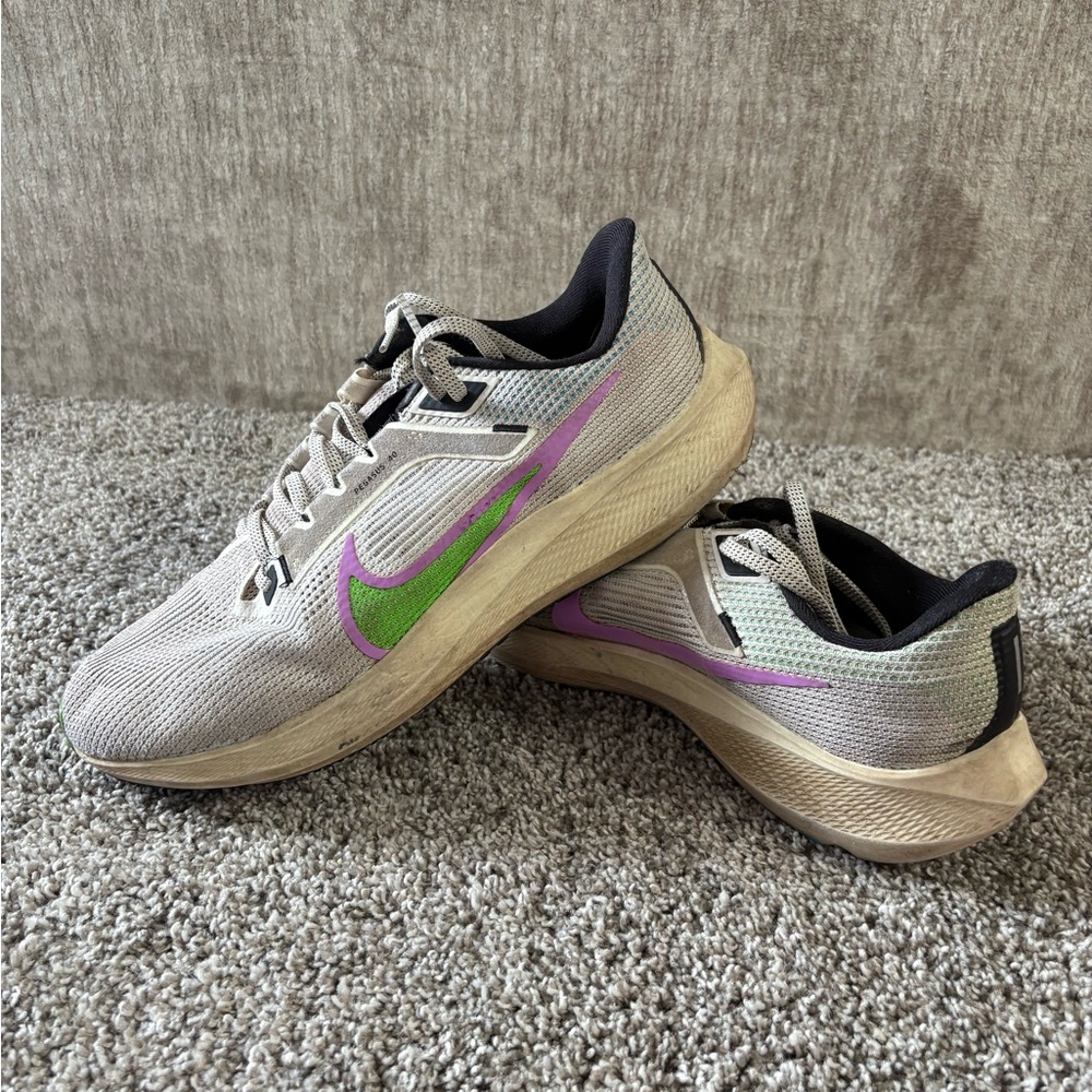 Nike Men's Gray Athletic Shoes with Green and Purple Accents
